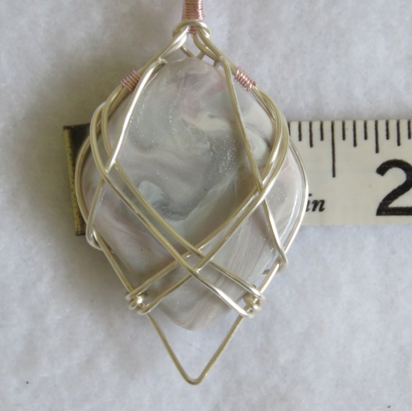 Pink & Silver Wire Wrapped Silver Pale Pink Pendan - Picture 5 of 5